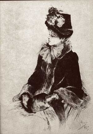 Punta secca - Rodolphe Piquet, Ginevra (1840-1915); "Giovane donna col manicotto"