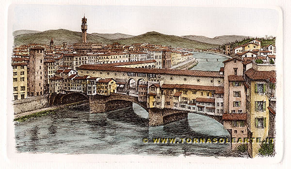 Firenze - Veduta del Ponte Vecchio acquerellata