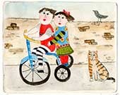 Bambini sul triciclo